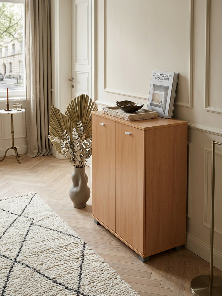 Schuhschrank-Kommode für bis zu 12 Paar Schuhe_ 2 Türen_ 3 Einlegeböden_ in Buche_ Weiß_ Sonoma Eiche - KADIMA DESIGN_Farbe_ Braun_ Größe_ 60x35x90 cm_