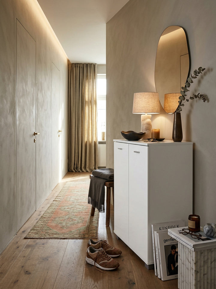 Schuhschrank-Kommode für bis zu 12 Paar Schuhe_ 2 Türen_ 3 Einlegeböden_ in Buche_ Weiß_ Sonoma Eiche - KADIMA DESIGN_Farbe_ Weiß_ Größe_ 60x35x90 cm_