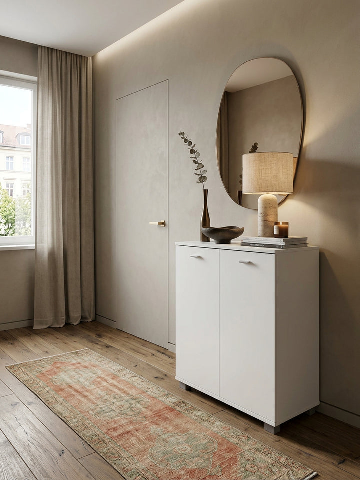 Schuhschrank-Kommode für bis zu 12 Paar Schuhe_ 2 Türen_ 3 Einlegeböden_ in Buche_ Weiß_ Sonoma Eiche - KADIMA DESIGN_Farbe_ Weiß_ Größe_ 60x35x90 cm_