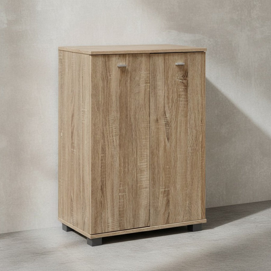 Schuhschrank-Kommode für bis zu 12 Paar Schuhe_ 2 Türen_ 3 Einlegeböden_ in Buche_ Weiß_ Sonoma Eiche - KADIMA DESIGN_Farbe_ Beige_ Größe_ 60x35x90 cm_
