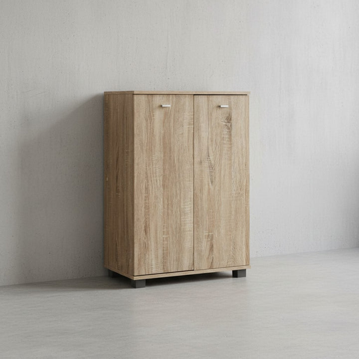 Schuhschrank-Kommode für bis zu 12 Paar Schuhe_ 2 Türen_ 3 Einlegeböden_ in Buche_ Weiß_ Sonoma Eiche - KADIMA DESIGN_Farbe_ Beige_ Größe_ 60x35x90 cm_