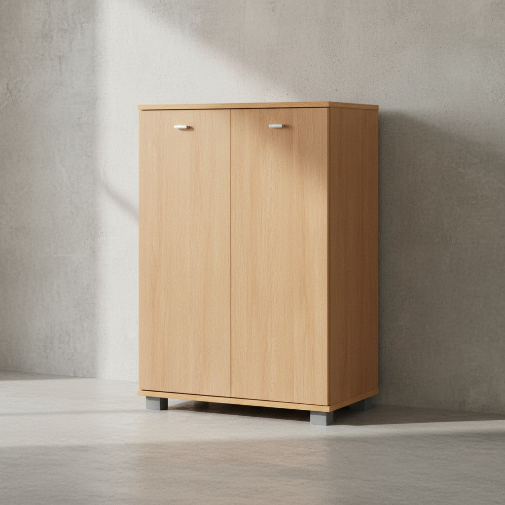 Schuhschrank-Kommode für bis zu 12 Paar Schuhe_ 2 Türen_ 3 Einlegeböden_ in Buche_ Weiß_ Sonoma Eiche - KADIMA DESIGN_Farbe_ Braun_ Größe_ 60x35x90 cm_