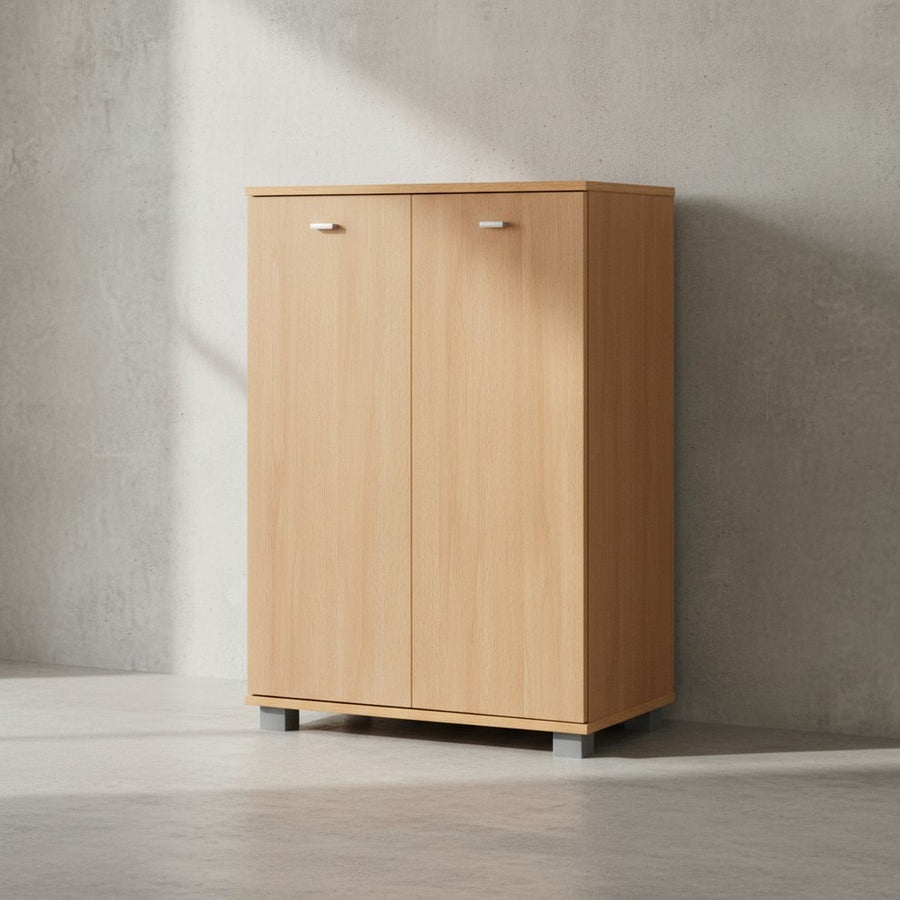 Schuhschrank-Kommode für bis zu 12 Paar Schuhe_ 2 Türen_ 3 Einlegeböden_ in Buche_ Weiß_ Sonoma Eiche - KADIMA DESIGN_Farbe_ Braun_ Größe_ 60x35x90 cm_