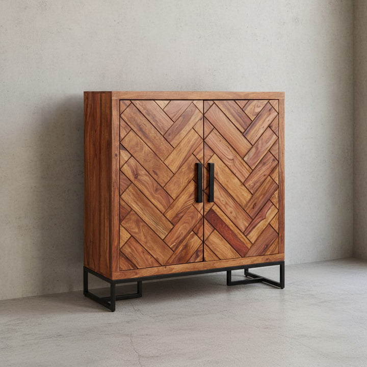Schuhschrank Sheesham_ 100x105x40 cm_ Fischgrätmuster_ große Ablage - KADIMA DESIGN_Größe_ 100x40x105 cm_