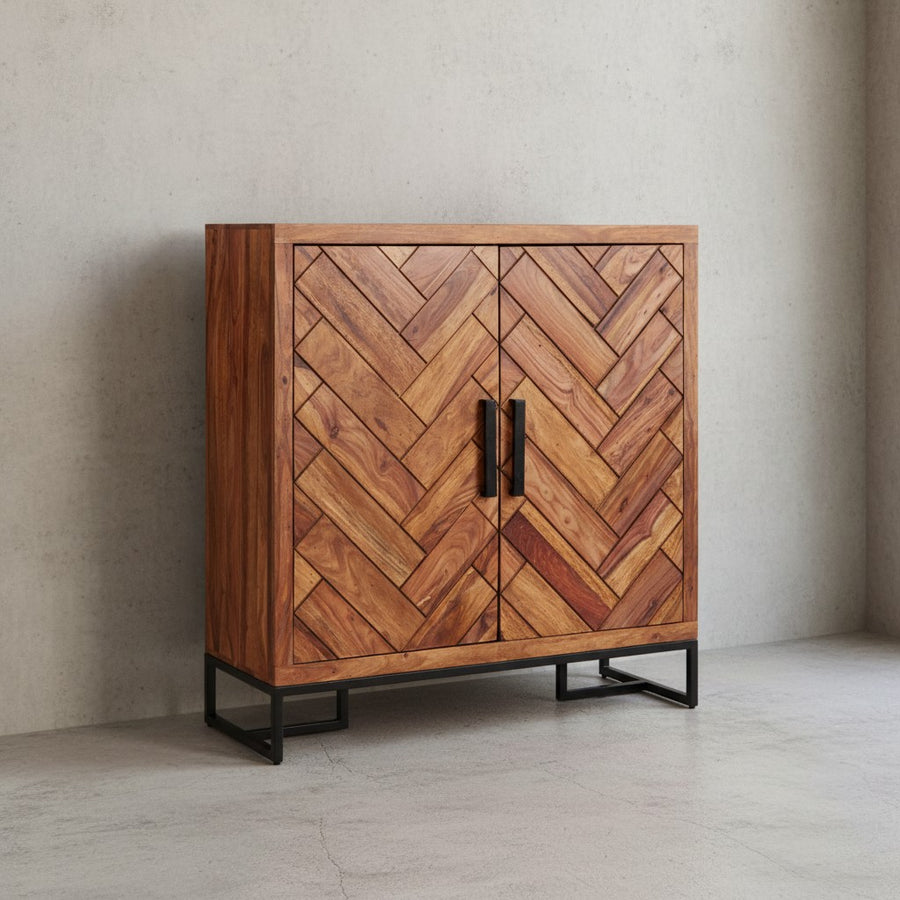 Schuhschrank Sheesham_ 100x105x40 cm_ Fischgrätmuster_ große Ablage - KADIMA DESIGN_Größe_ 100x40x105 cm_