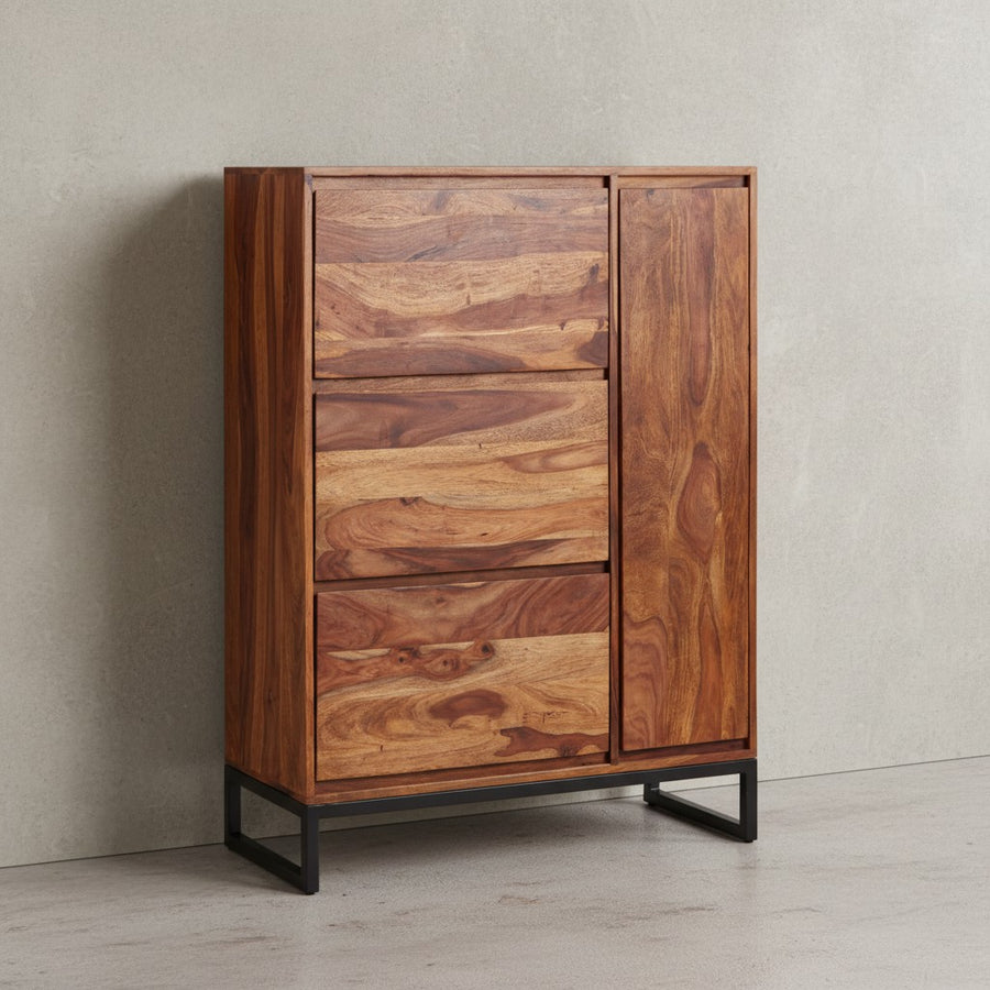 Schuhschrank Sheesham Massivholz 88x120x40 cm_ Geschlossen_ Stilvolles Design - KADIMA DESIGN_Größe_ 88x40x120 cm_