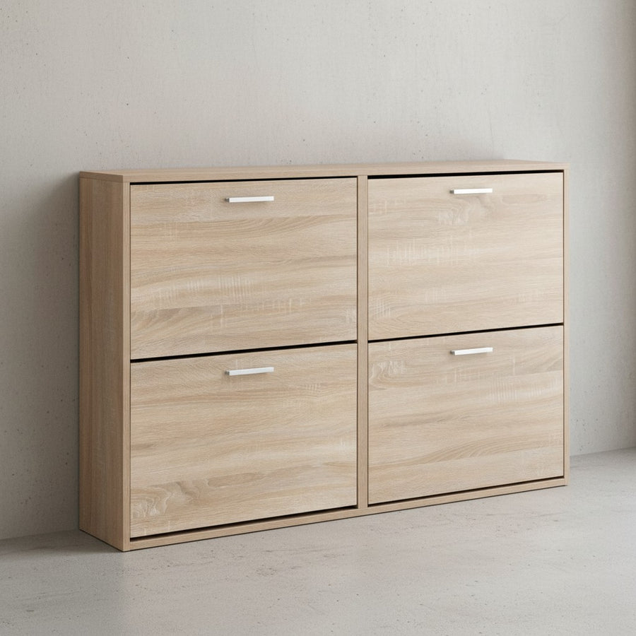 Schuhschrank NIDDA Holz_ Zeitloses Design_ große Ablagefläche_ 4 Klapptüren_ 8 Schuhablagen_ einfacher Aufbau - KADIMA DESIGN_Farbe_ Beige_ Größe_ 120x24x81 cm_