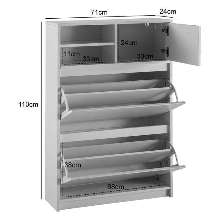 Schuhschrank – Weiß, 71x110x24 cm, Schuhkipper geschlossen, mit Ablage
