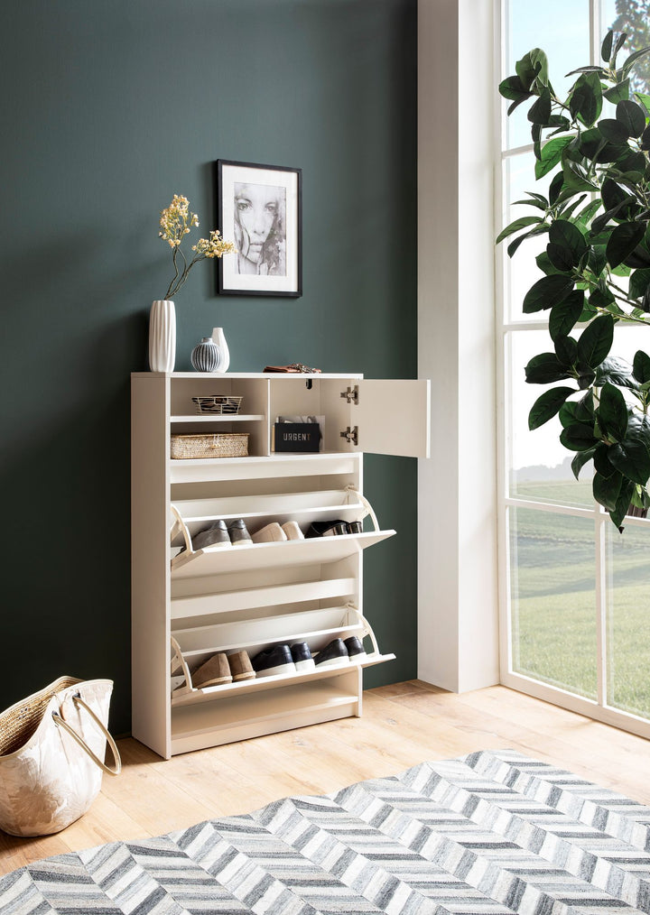 Schuhschrank – Weiß, 71x110x24 cm, Schuhkipper geschlossen, mit Ablage