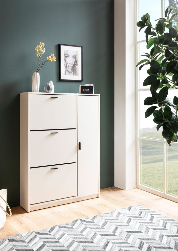 Schuhschrank – Weiß, 90x120x24 cm, Schuhkipper geschlossen, mit Ablage