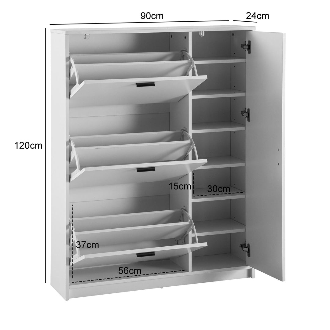 Schuhschrank – Weiß, 90x120x24 cm, Schuhkipper geschlossen, mit Ablage