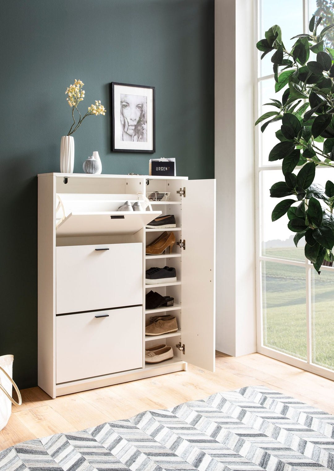 Schuhschrank Weiß 90x120x24 cm Schuhkipper Geschlossen - Schuhkommode Modern - Flurschrank mit Ablage - Schuhaufbewahrung Flurkommode für Schuhe Hoch_