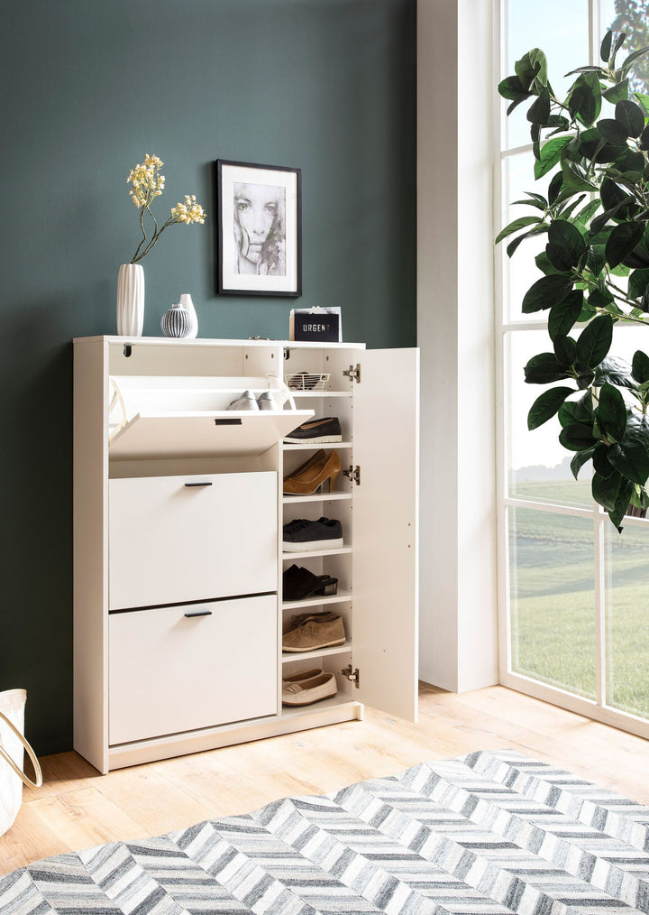 Schuhschrank Weiß 90x120x24 cm Schuhkipper Geschlossen - Schuhkommode Modern - Flurschrank mit Ablage - Schuhaufbewahrung Flurkommode für Schuhe Hoch_