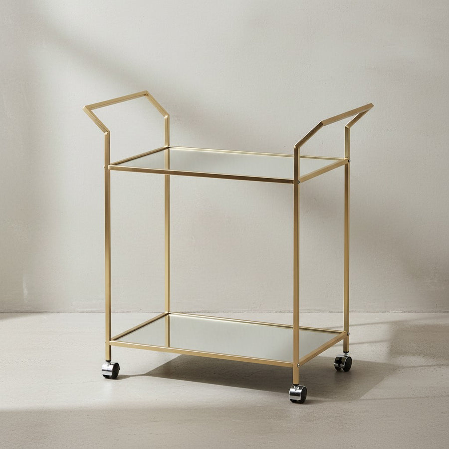 Servierwagen in Gold_ Beistelltisch_ Rollen_ Verspiegelte Ablageflächen - KADIMA DESIGN_Größe_ 73x37x78 cm_