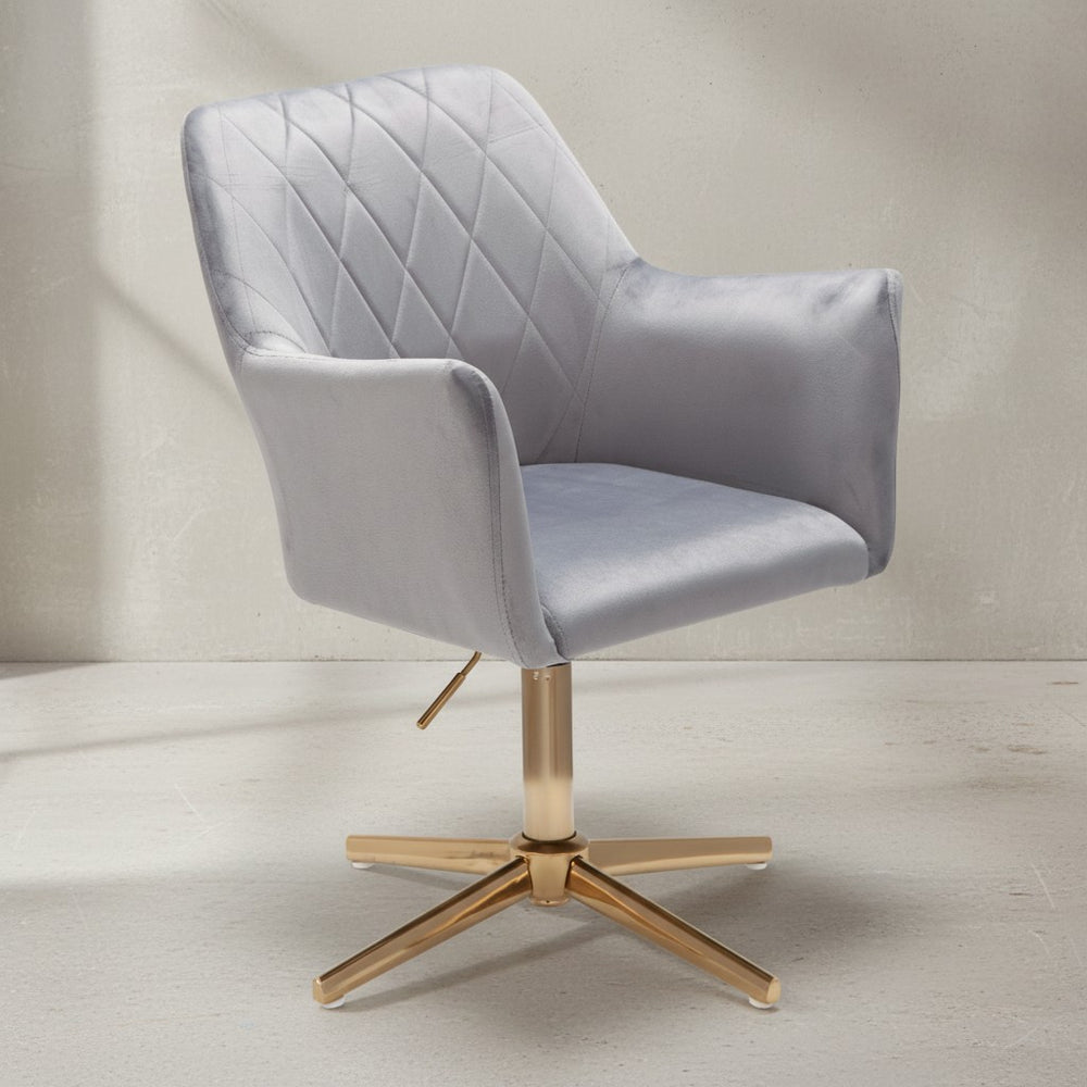 Sessel-Drehstuhl TANARO_ Samtbezug_ Eisenuntergestell_ Armlehnen_ 360° drehbar_ Polyesterstoff - KADIMA DESIGN_Farbe_ Grau_ Größe_ 97x55x55 cm_
