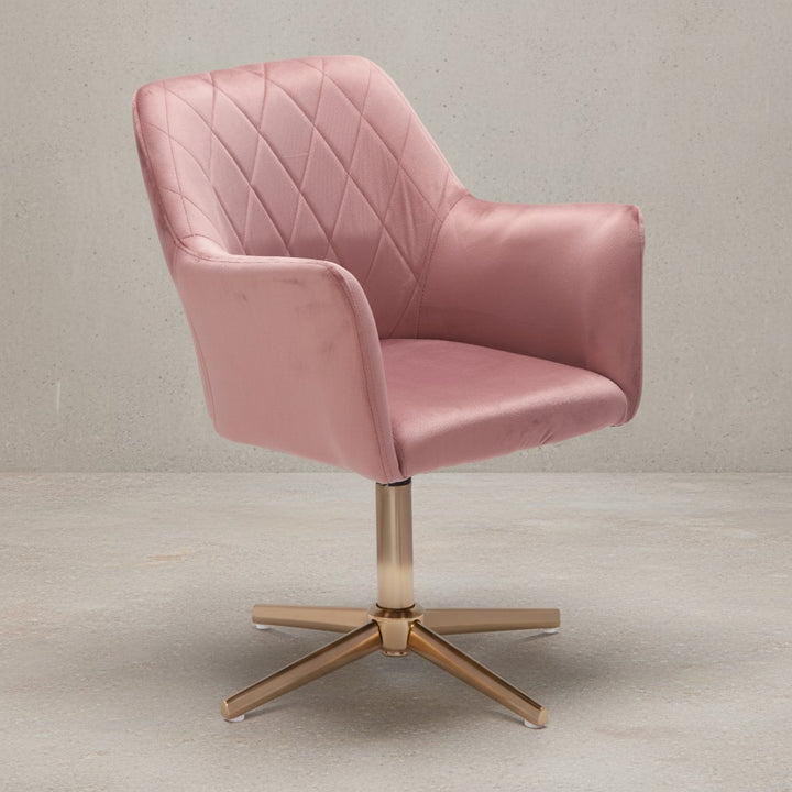 Sessel-Drehstuhl TANARO_ Samtbezug_ Eisenuntergestell_ Armlehnen_ 360° drehbar_ Polyesterstoff - KADIMA DESIGN_Farbe_ Rosa_ Größe_ 97x55x55 cm_