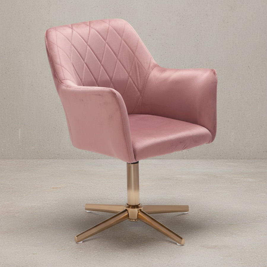 Sessel-Drehstuhl TANARO_ Samtbezug_ Eisenuntergestell_ Armlehnen_ 360° drehbar_ Polyesterstoff - KADIMA DESIGN_Farbe_ Rosa_ Größe_ 97x55x55 cm_