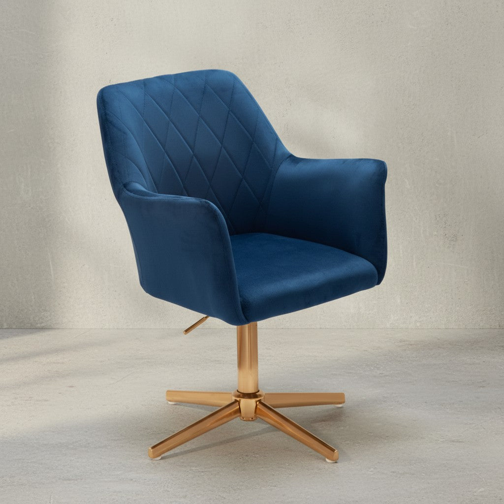 Sessel-Drehstuhl TANARO_ Samtbezug_ Eisenuntergestell_ Armlehnen_ 360° drehbar_ Polyesterstoff - KADIMA DESIGN_Farbe_ Blau_ Größe_ 97x55x55 cm_