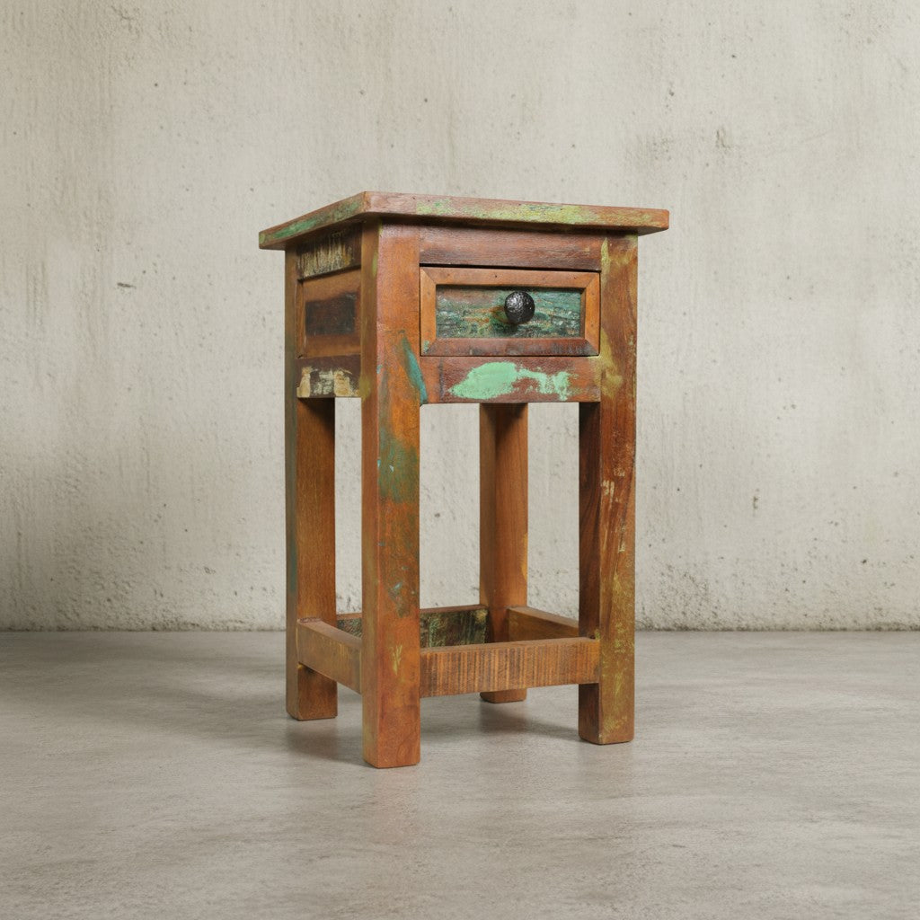 Shabby-Chic Beistelltisch Mangoholz - Schublade_ Braun_ 30 kg Traglast_ Handgefertigt_ KADIMA DESIGN_Größe_ 30x30x50 cm_