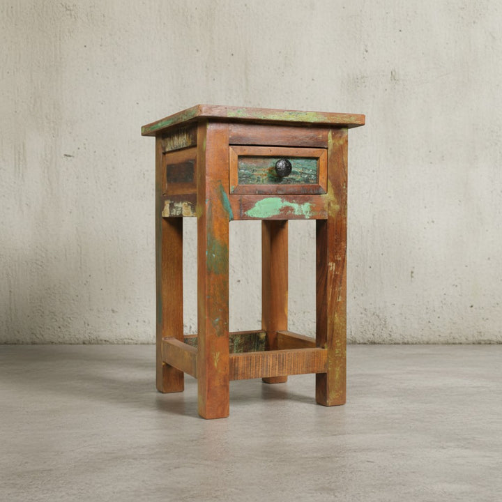 Shabby-Chic Beistelltisch Mangoholz - Schublade_ Braun_ 30 kg Traglast_ Handgefertigt_ KADIMA DESIGN_Größe_ 30x30x50 cm_
