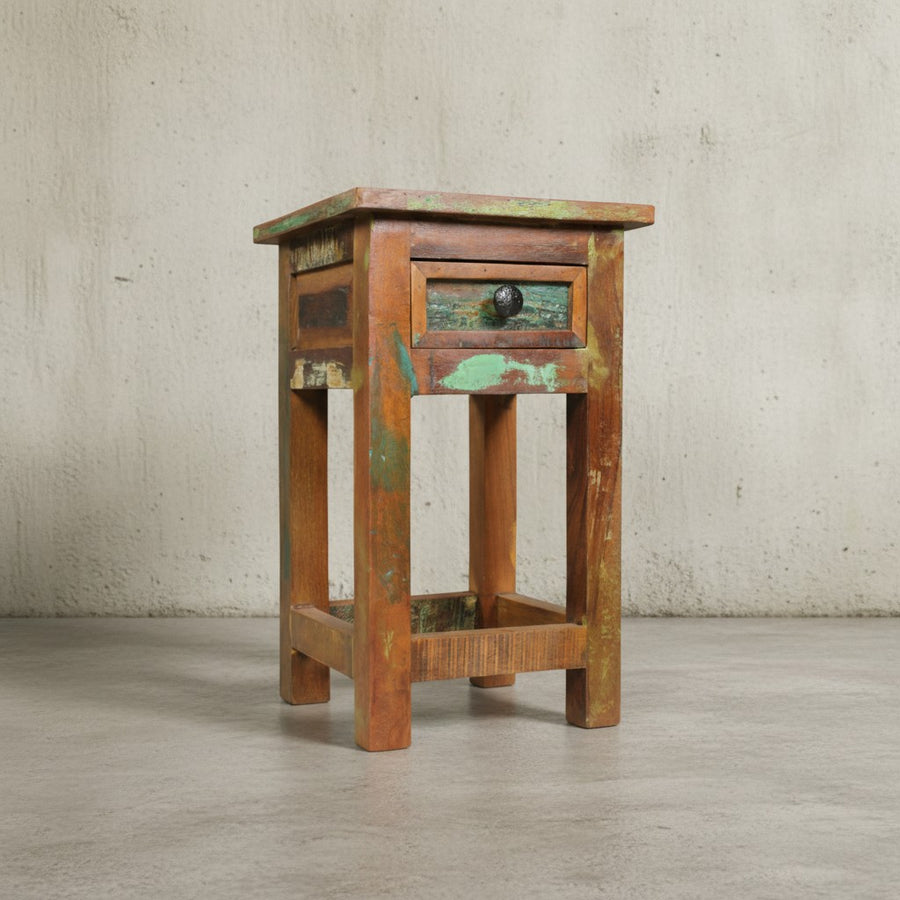 Shabby-Chic Beistelltisch Mangoholz - Schublade_ Braun_ 30 kg Traglast_ Handgefertigt_ KADIMA DESIGN_Größe_ 30x30x50 cm_