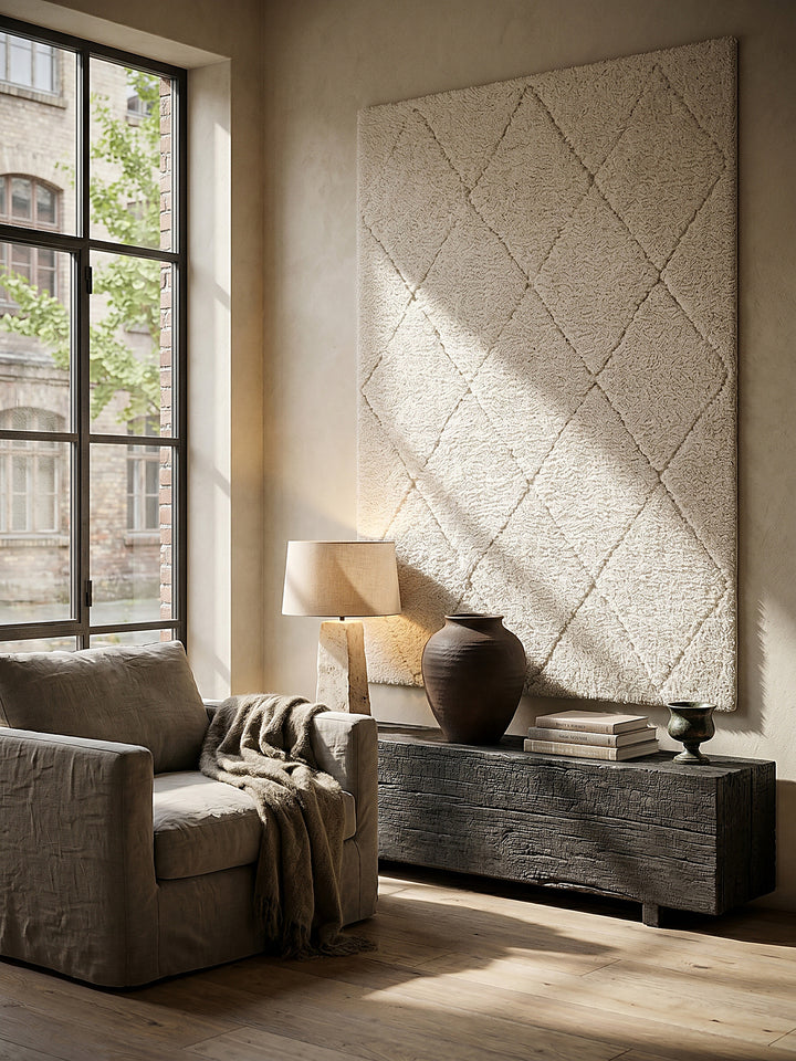 Teppich Creme als Wandteppich_