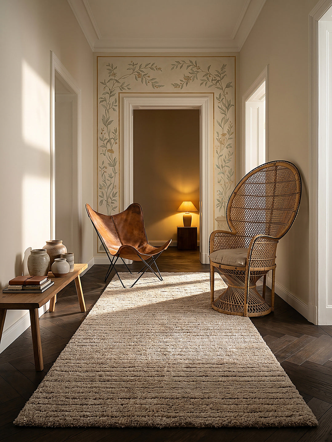 Teppich Beige Läufer im modernen Wohnzimmer_