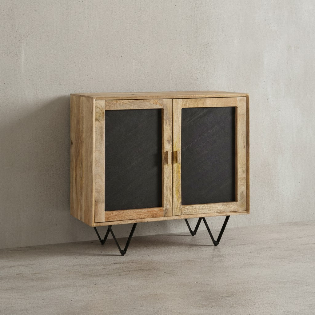 Sideboard_ Mangoholz_ Stauraum_ anthrazitfarbene Türfronten_ 80x75x35 cm - KADIMA DESIGN_Größe_ 80x35x75 cm_