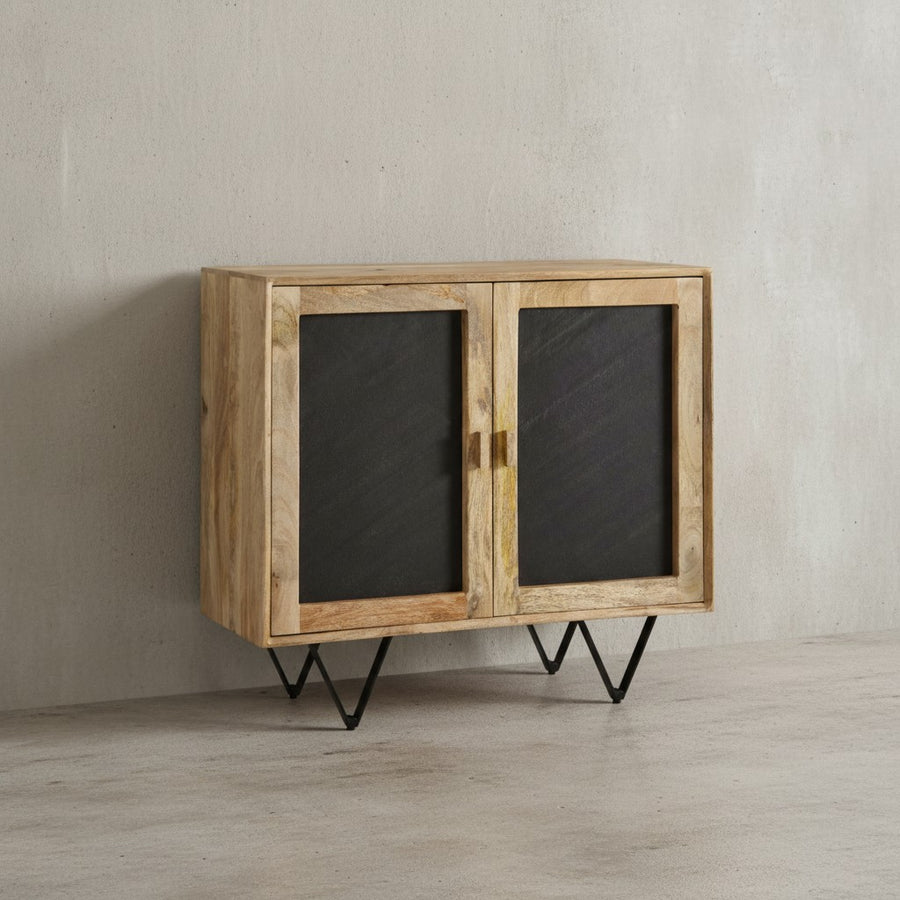 Sideboard_ Mangoholz_ Stauraum_ anthrazitfarbene Türfronten_ 80x75x35 cm - KADIMA DESIGN_Größe_ 80x35x75 cm_