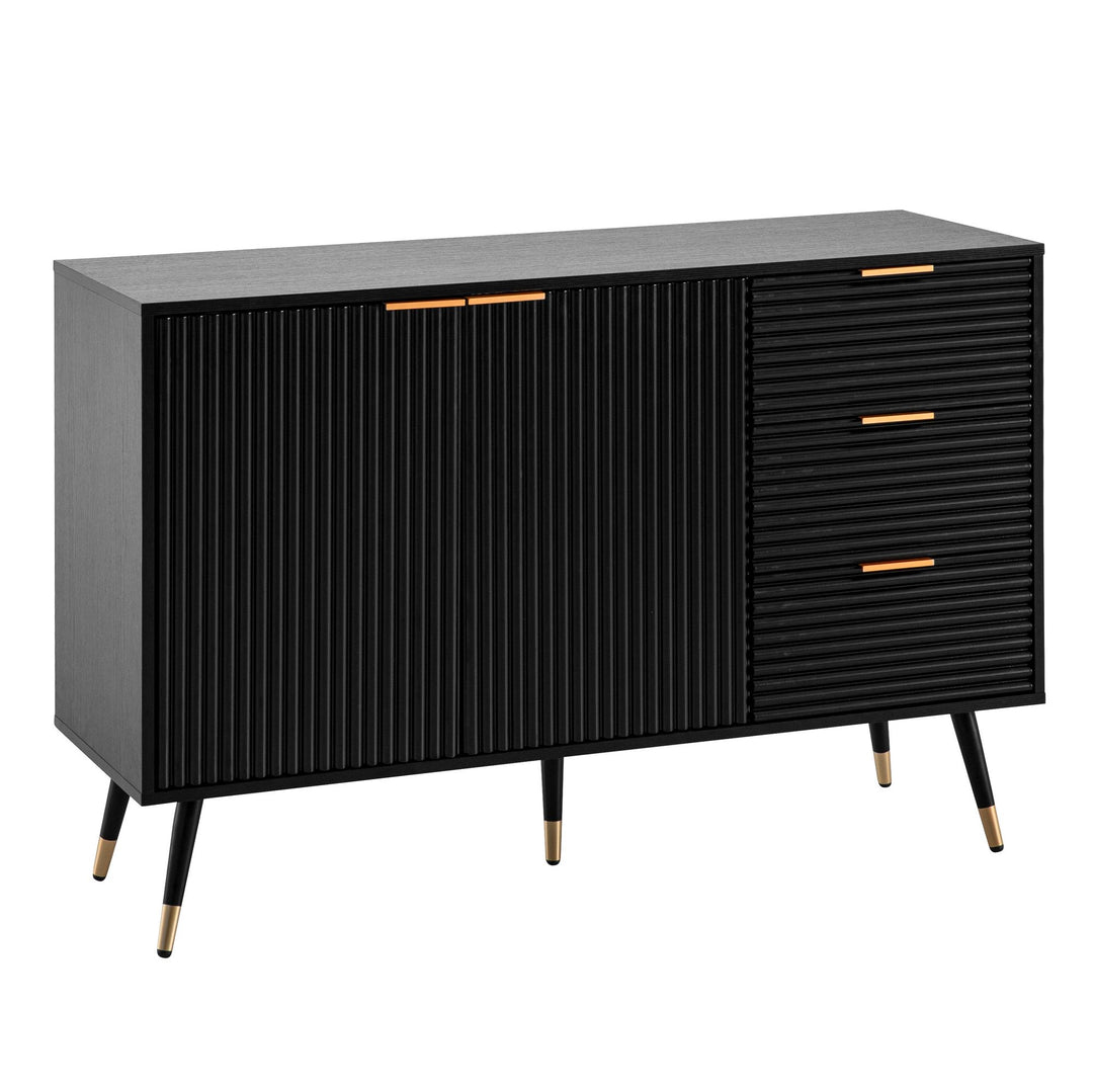 Sideboard – Schwarz/Eiche-Dekor, 120x80x40 cm, mit Türen und Schubladen, Metallbeine