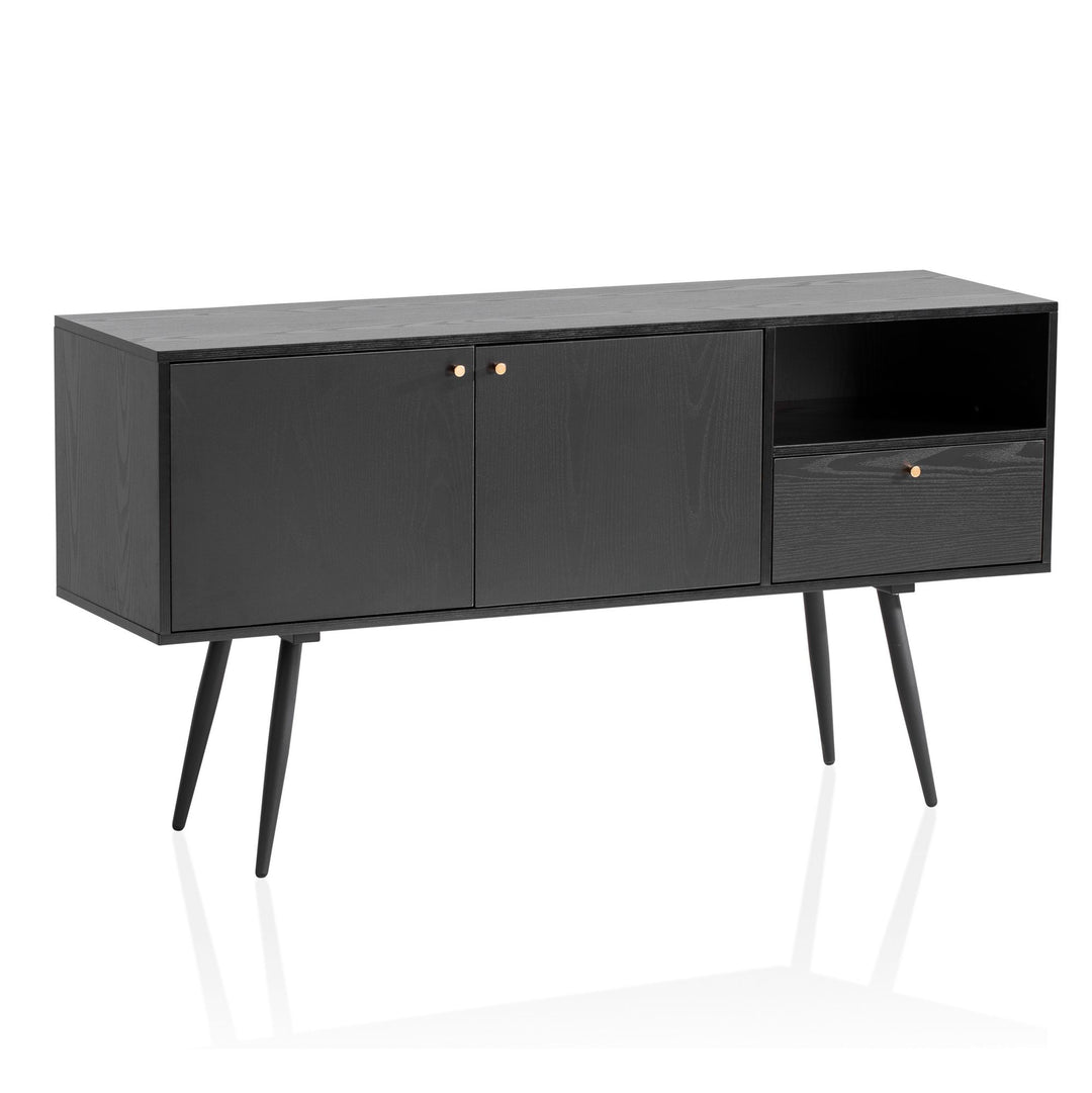 Sideboard – Schwarz/Eiche-Dekor, 140x75x40 cm, mit 2 Türen, Schublade, offenes Fach