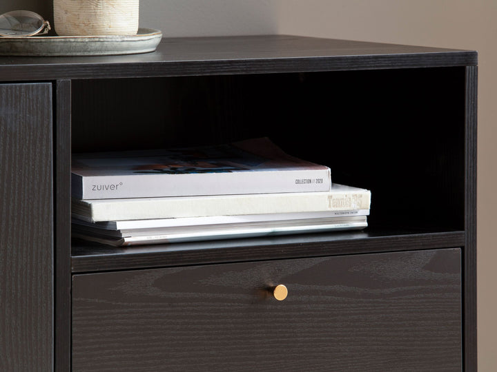 Sideboard – Schwarz/Eiche-Dekor, 140x75x40 cm, mit 2 Türen, Schublade, offenes Fach