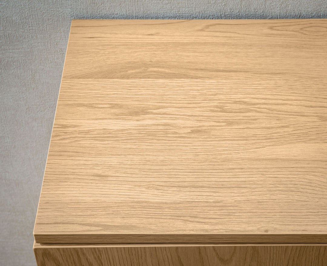 Sideboard – Eiche-Dekor/Rattan, 140x80x39 cm, 3 Türen, hoch