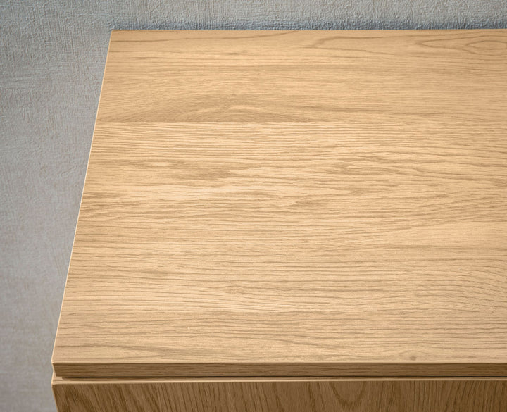 Sideboard – Eiche-Dekor/Rattan, 140x80x39 cm, 3 Türen, hoch