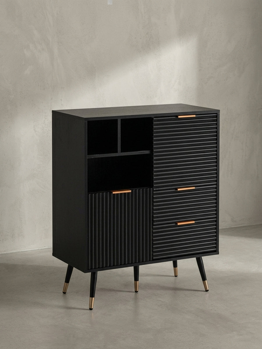 Design Sideboard Schwarz Eiche – Lamellenoptik & viel Stauraum – Kadima Design