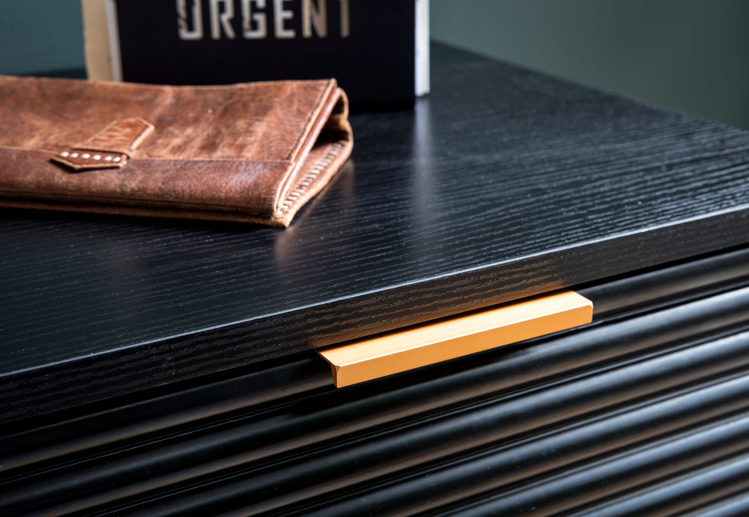 Sideboard 77x97x40 cm Anrichte Schwarz mit Eiche-Dekor - Kommode mit Türen und Schubladen - Kommodenschrank Flurschrank mit Regal Modern - Standschrank Wohnzimmer Metallbeine_