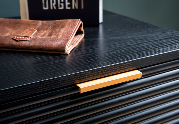 Sideboard 77x97x40 cm Anrichte Schwarz mit Eiche-Dekor - Kommode mit Türen und Schubladen - Kommodenschrank Flurschrank mit Regal Modern - Standschrank Wohnzimmer Metallbeine_