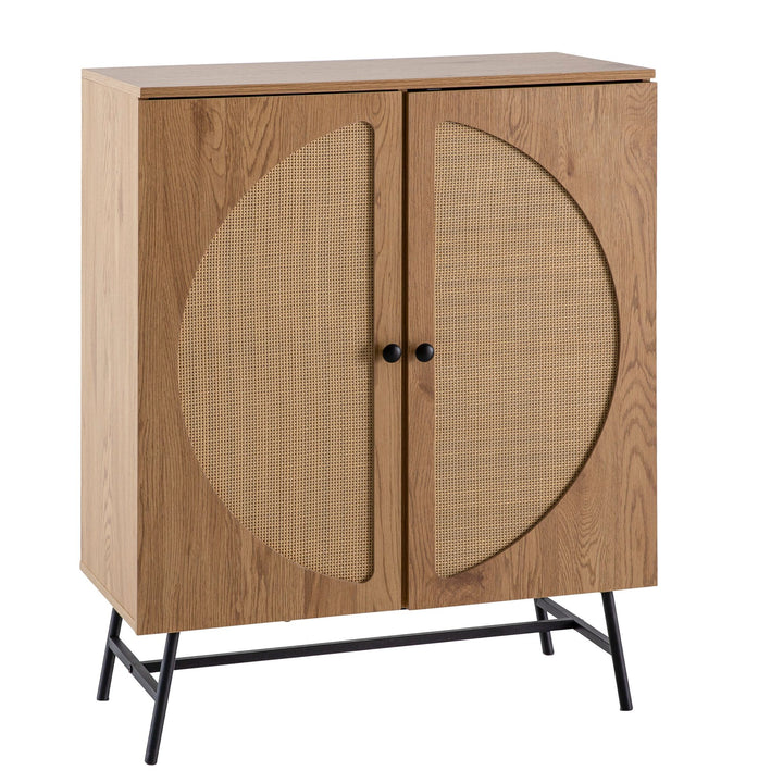 Sideboard – Eiche-Dekor/Rattan, 80x103x39 cm, 2 Türen, hoch