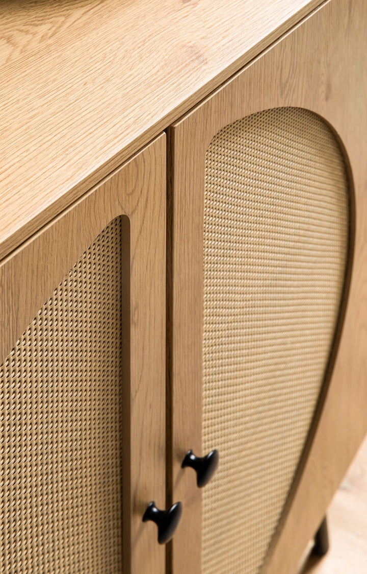 Sideboard – Eiche-Dekor/Rattan, 80x103x39 cm, 2 Türen, hoch