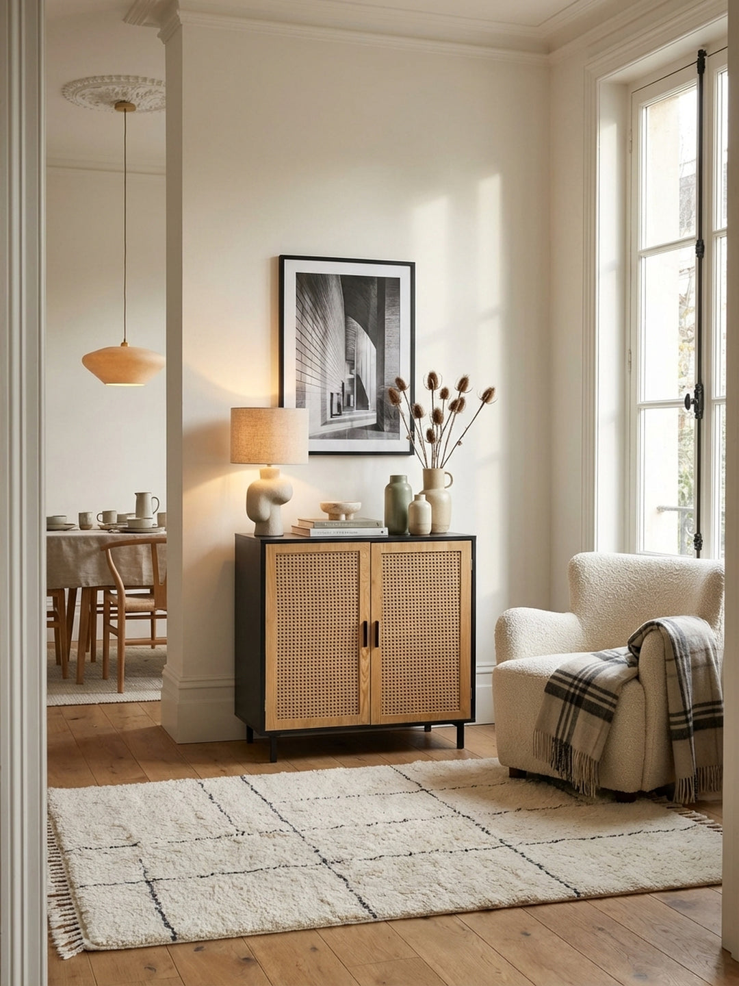 Sideboard Schwarz mit Wiener Geflecht – 80cm