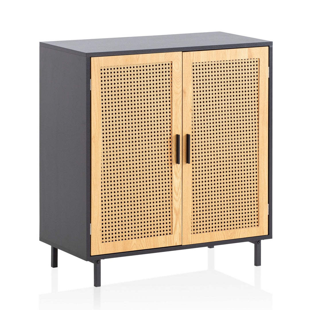 Sideboard – Schwarz, 80x86,5x40 cm, mit Wiener Geflecht, 2 Türen, hoch