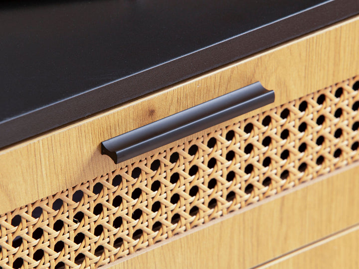 Sideboard – Schwarz, 80x86,5x40 cm, mit Wiener Geflecht, 2 Türen, Schubladen, hoch