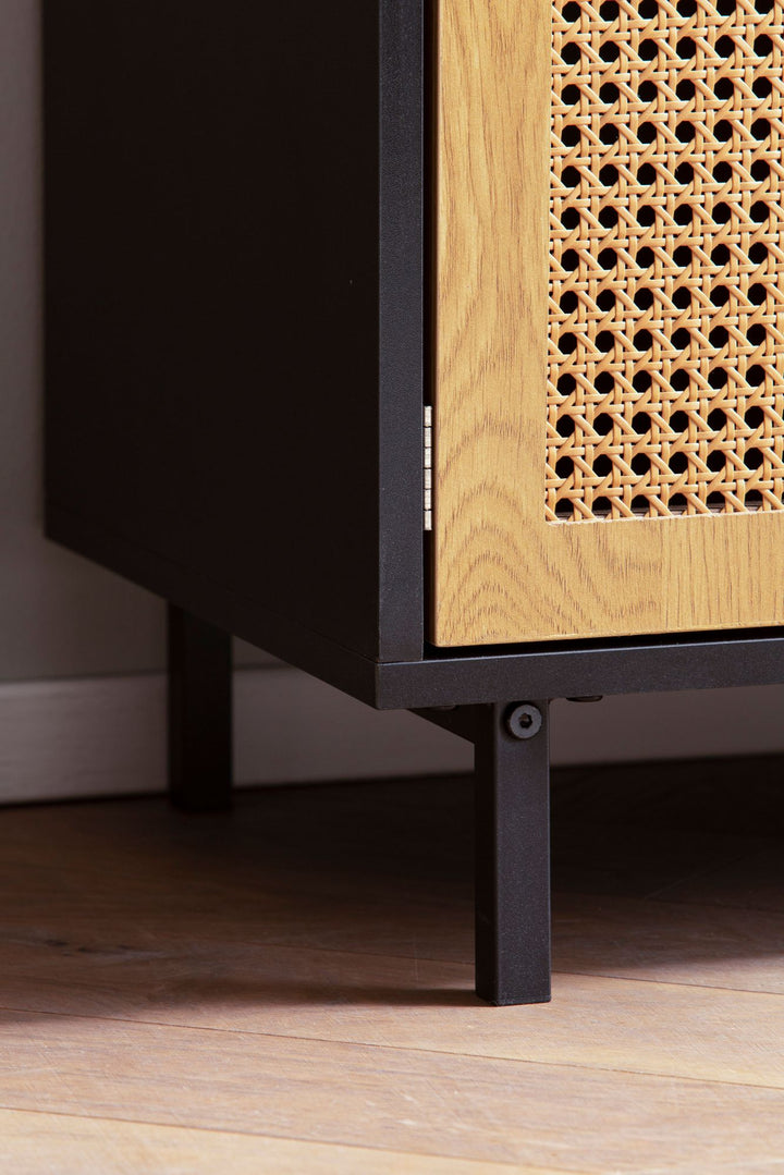 Sideboard – Schwarz, 80x86,5x40 cm, mit Wiener Geflecht, 2 Türen, Schubladen, hoch