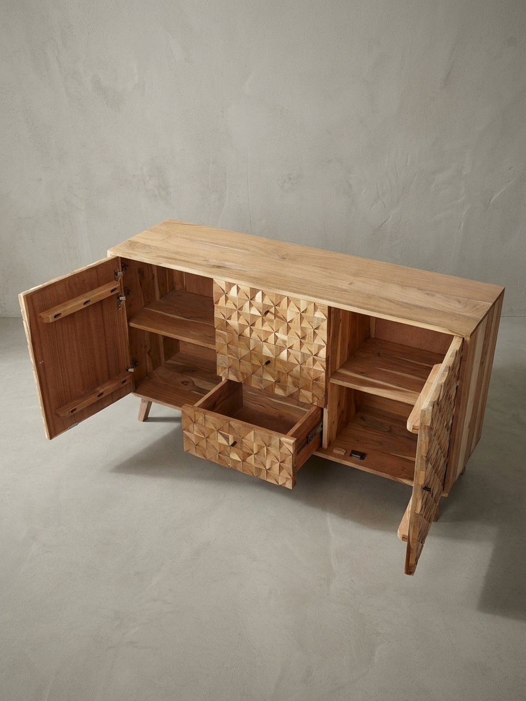 Technische Zeichnung des Sideboards REWA mit den exakten Abmessungen L:140cm x B:40cm x H:79cm. Ideal zur Planung in Wohnzimmer, Essbereich oder großem Flur._