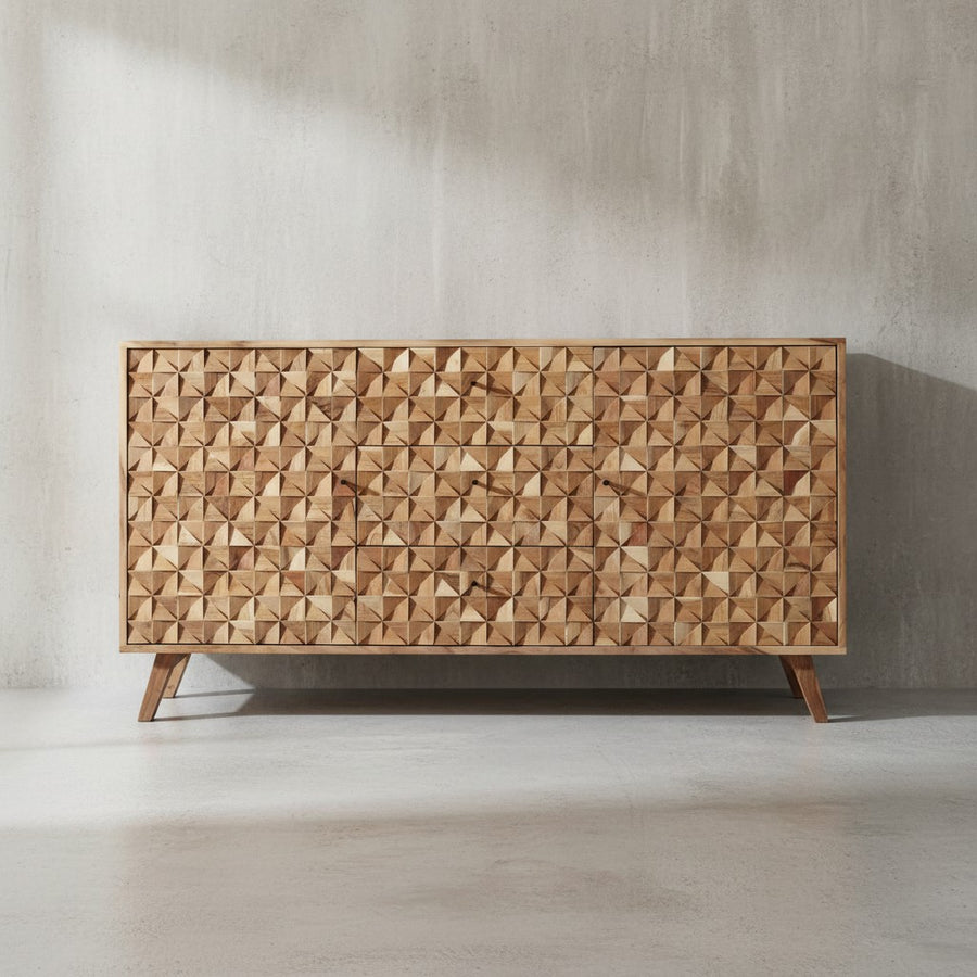 Sideboard ALME_ Massivholz Akazie_ 140x78_5x40 cm_ Landhaus-Stil_ 3 Schubladen &amp; 2 Türen - KADIMA DESIGN_Größe_ 140x40x79 cm_
