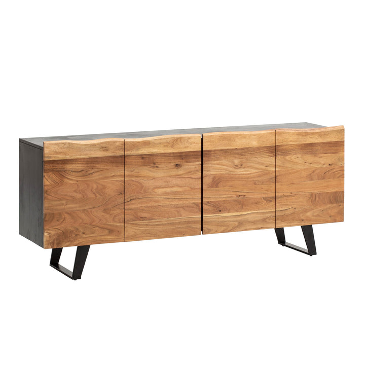 Sideboard – Akazie Massivholz, 180x75x45 cm, mit Baumkante, Türen, Metallbeine