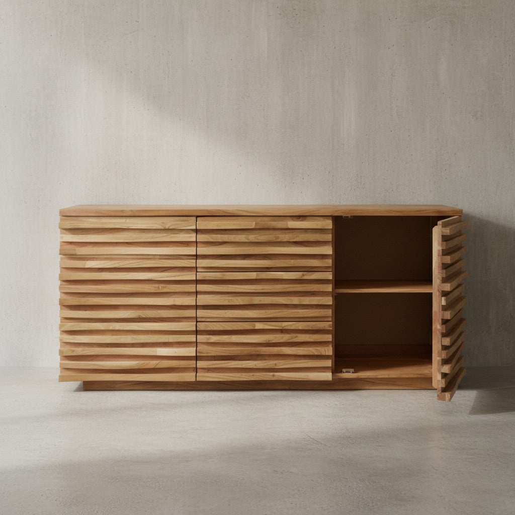 Sideboard Akazien-Massivholz_ Natur-Baumkante_ Landhaus-Stil_ 160x75x43 cm - KADIMA DESIGN_Größe_ 160x43x75 cm_