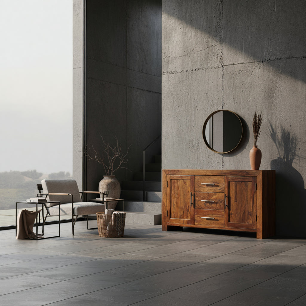 Zeitloses Sideboard aus Massivholz, ideal für Wohnzimmer oder Esszimmer – erhältlich im Kadima Design Shop