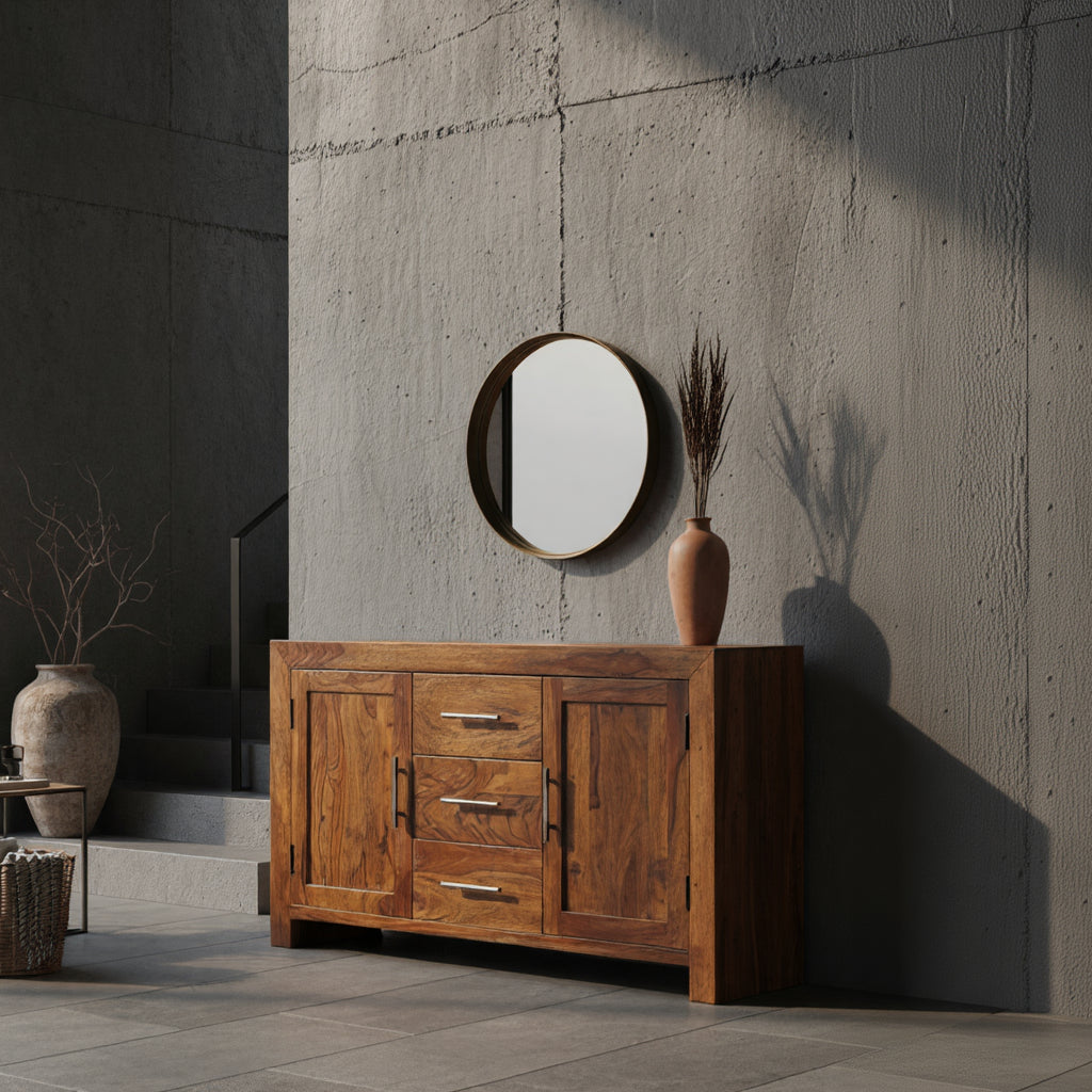 Massivholz Sideboard mit drei Schubladen und zwei Türen – hochwertiges Möbelstück im Kadima Design Online Shop_