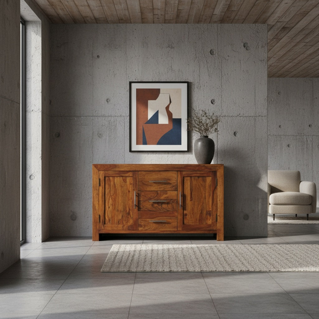 Massives Holz-Sideboard mit Türen und Schubladen im stilvollen Wohnbereich – Kadima Design Möbelshop